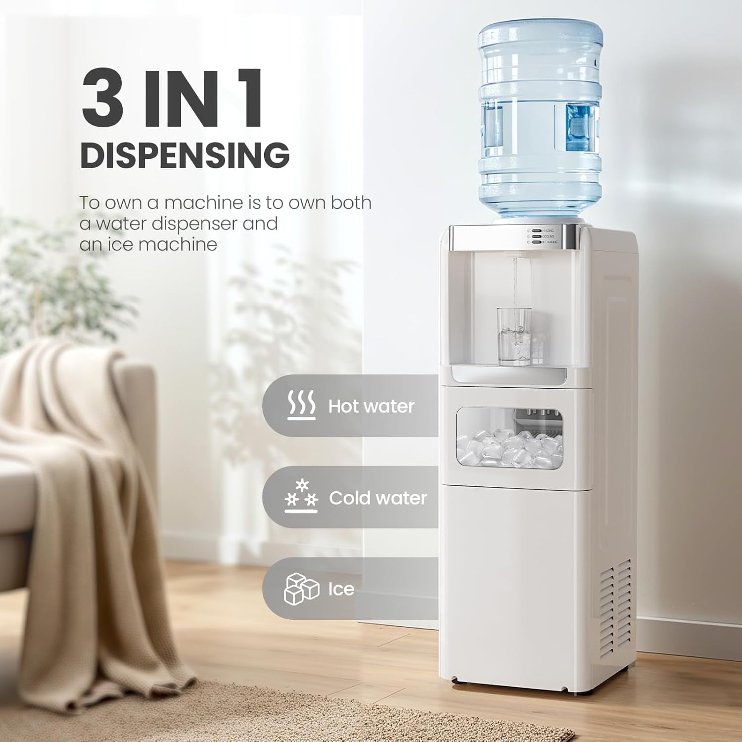 Havato 3 in 1 Water Dispenser with Ice Maker 33lbs 9 ice cubes in
