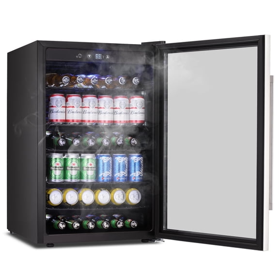 Havato 4.5Cu.ft Beverage Refrigerator Cooler, 152 Cans, Silent Operation, Stainless Steel Glass Door with Handle, Bar/Office/Home, Silver