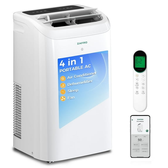 Zafro 12,000 BTU (8000 BTU SACC) Portable Air Conditioner with Wifi & Remove Control, 44dB Ultra-Quiet Cools Up to 350sq.ft