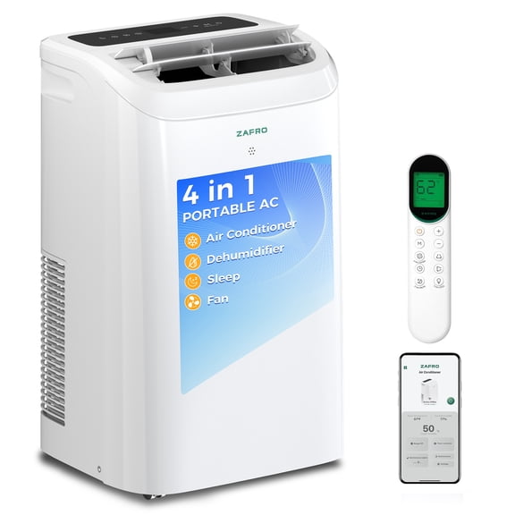 Zafro 14,000 BTU (12000 BTU SACC) Portable Air Conditioner with Wifi & Remove Control, 46dB Ultra-Quiet Cools Up to 500sq.ft