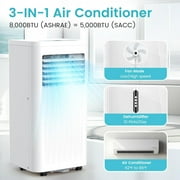 Havato 8000 BTU Ac Unit with Remote, 3-in-1 Portable Air Conditioner Covers to250 Sq.Ft., Energy Saving-White