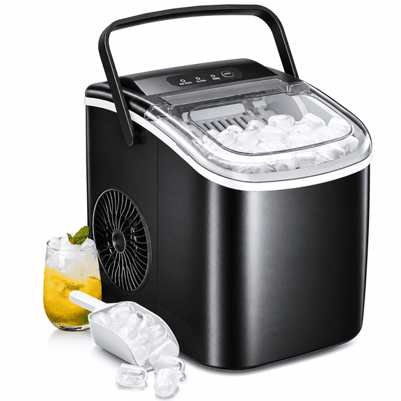 Havato Countertop Ice Maker, 9 Bullet Ice Cubes in 6 Mins, 26lbs/24H Ice Machine, W/ Scoop & Basket, Matte Black