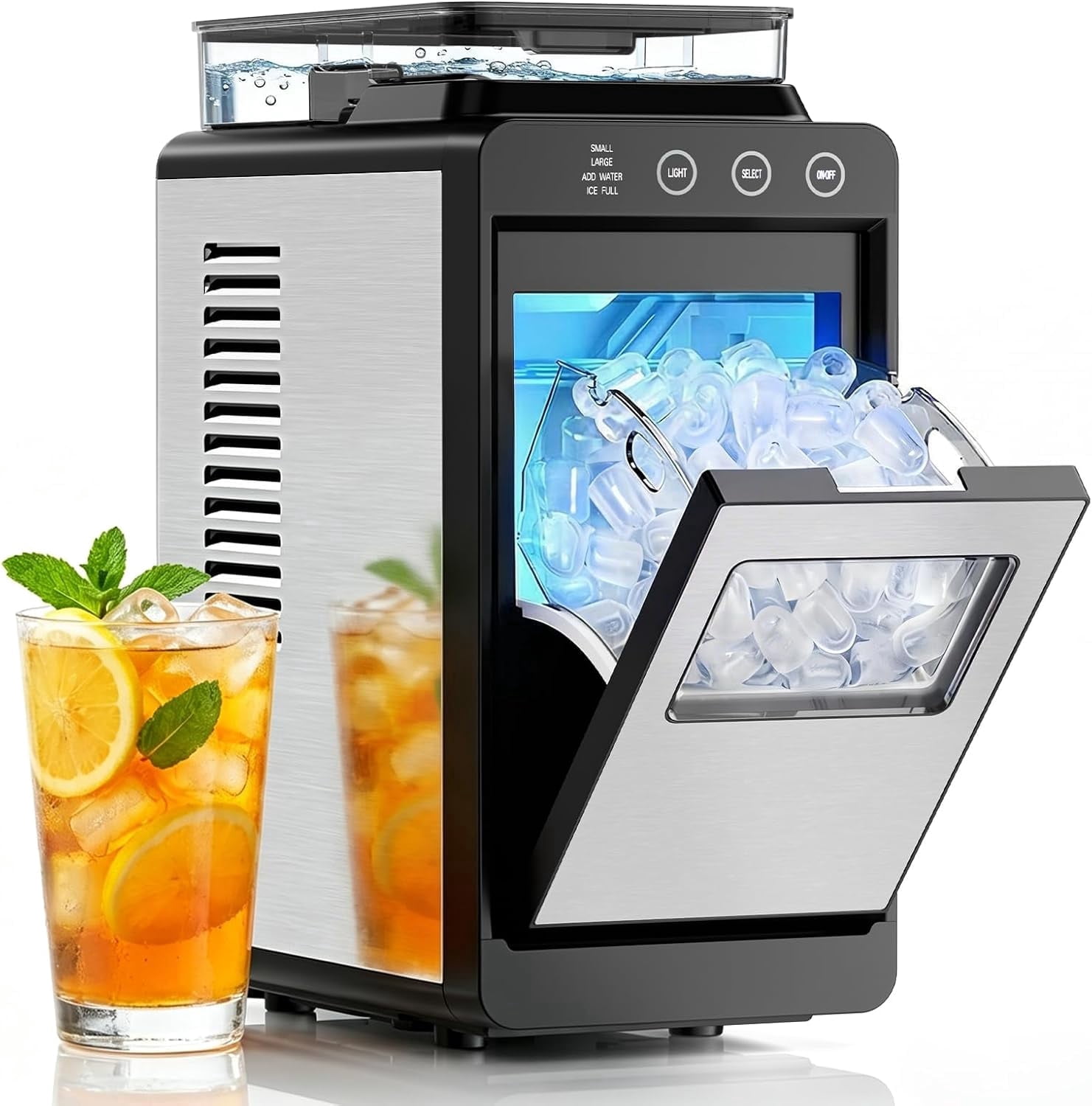 Havato Countertop Ice Makers ,  8 Cubes in 6 Mins, 26 lbs/24H,Portable Ice Machine with External 1.2L Large Water Tank, Self-Cleaning Quiet Compact,Steel