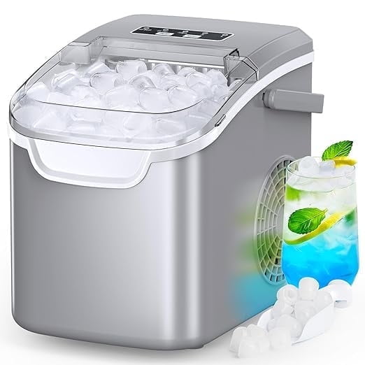 Havato Ice Makers Countertop with Handle, 26.5 Lbs / 24 H, 8 Cubes in 6 Mins, Portable Ice Machine with Self-Cleaning, Perfect for Home Kitchen (Grey)