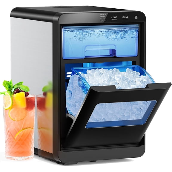 Havato Nugget Ice Maker Countertop, 44lbs Per Day Chewable Pellet Nugget Ice Machine Auto-Cleaning with Basket and Scoop ,Silver