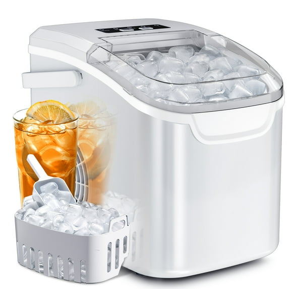 Havato Countertop Ice Maker, 8 Bullet Ice Cubes in 6 Mins, 26lbs/24H, w/ Scoop & Basket, White