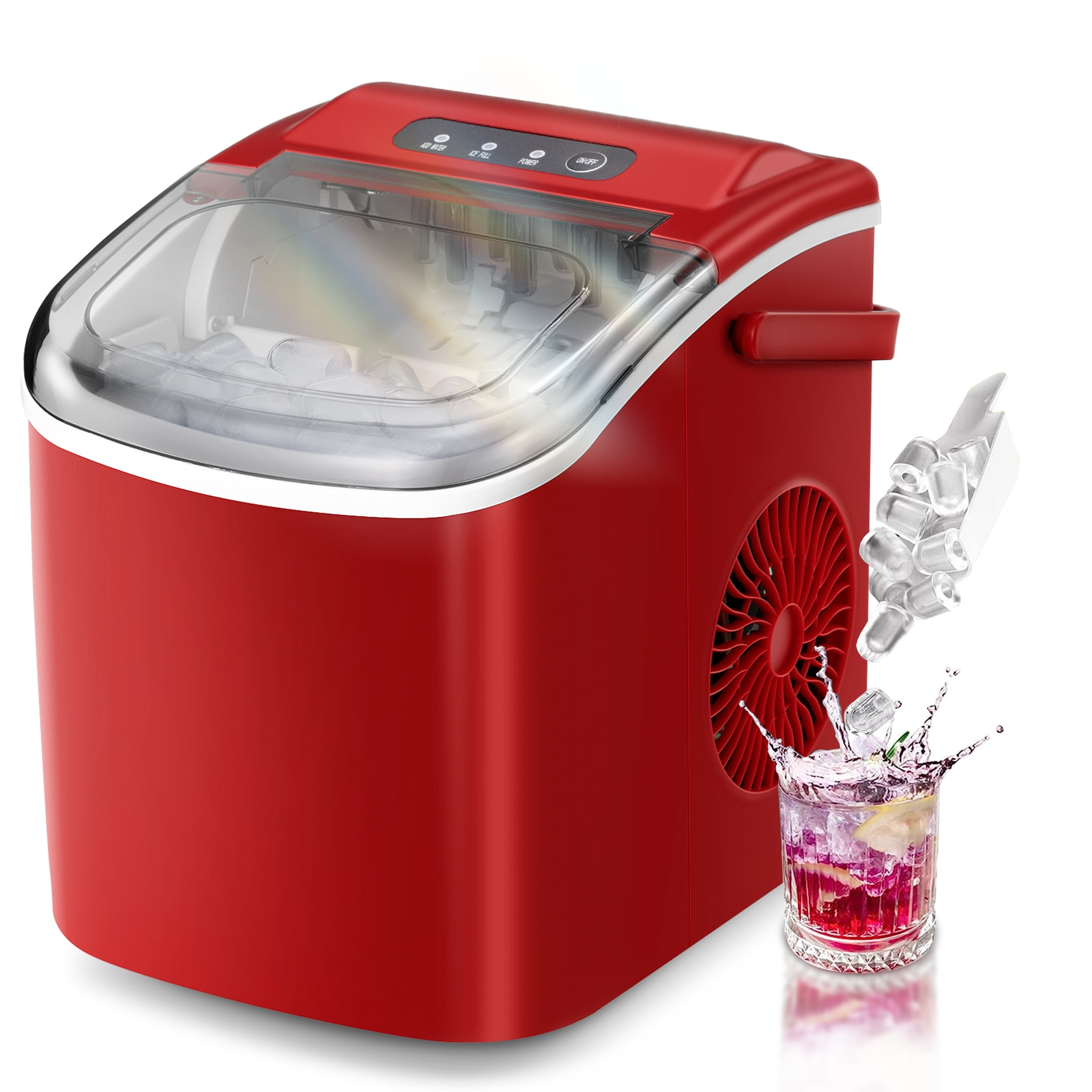 Havato Portable Countertop Ice Maker, One-Button Operation,  26Lbs/24H Efficient Ice Machine with Handle/ Scoop/Basket for Kitchen/Office/Bar and Party, Red