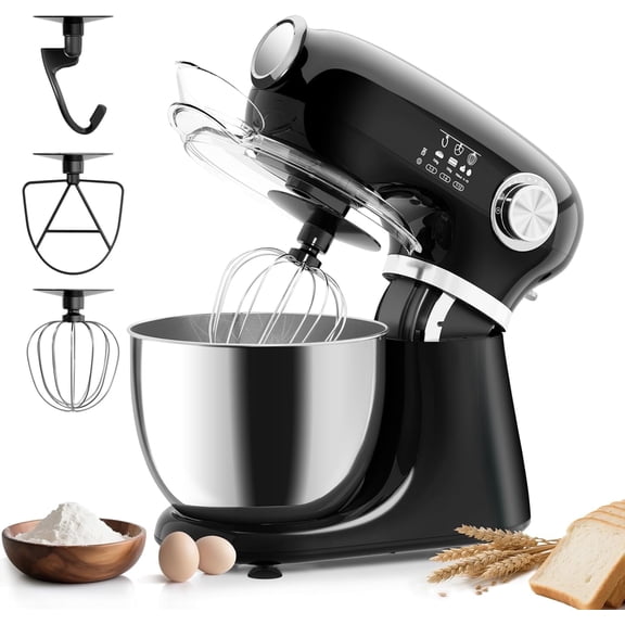 Havato Stand Mixer,12 Speeds Tilt-Head Electric Mixer with 5.3QT Stainless Steel Mixing Bowl,Kitchen Mixer With Egg Whisk, Dough Hook, Beater &Baking Spatula, Black