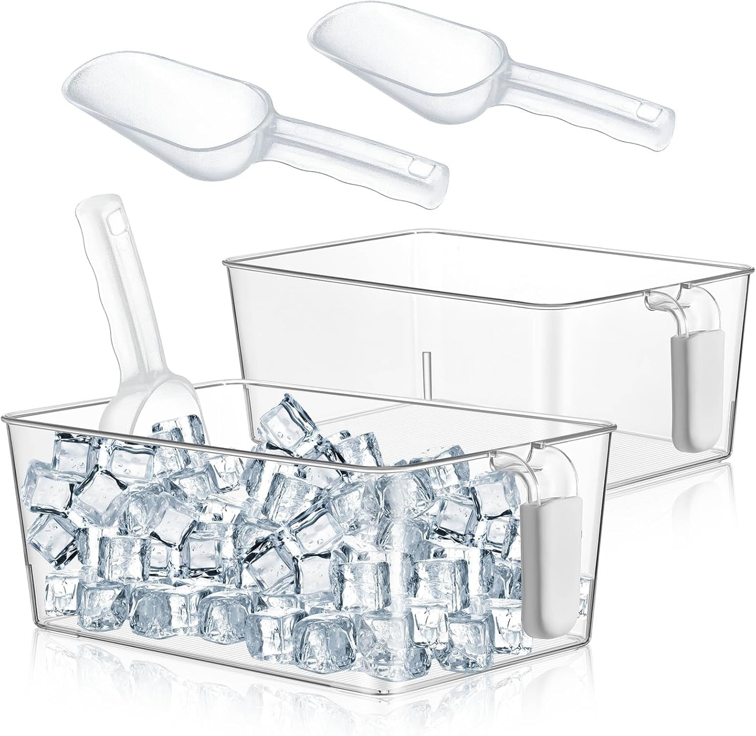 Havawish 2 Set Ice Bin and Flexible Scoop Set Plastic Freezer Ice Bin ...