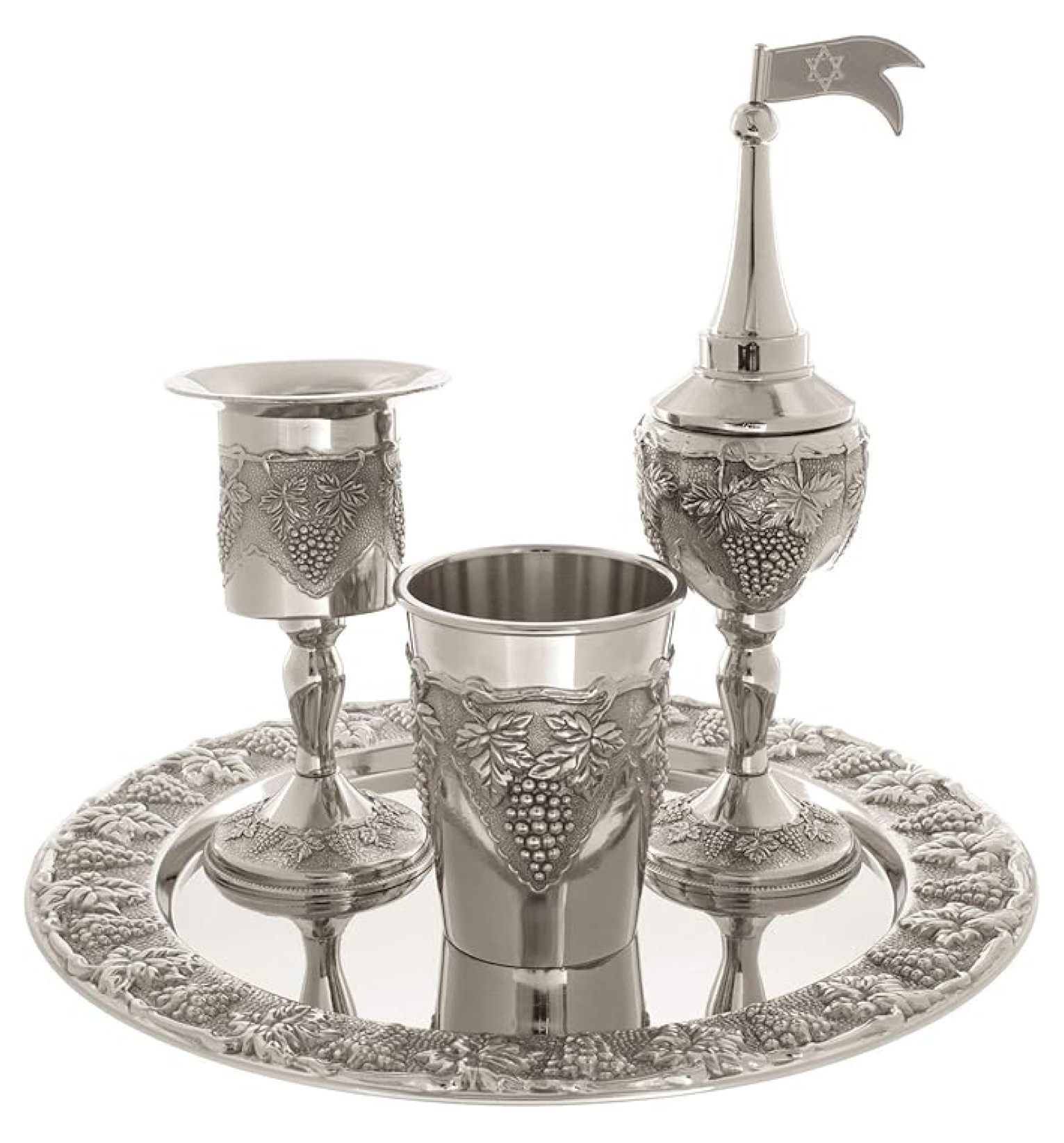 Gehämmertes Travel Havdallah Set Mit Blauen Ringen – Kompakt, Für Unterwegs, Inkl. Kerzenhalter & Gewürzbox