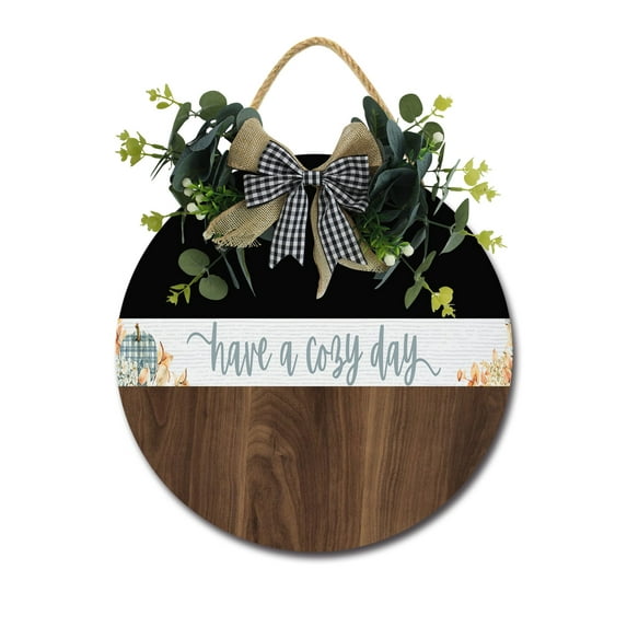 Have A Cozy Day Wooden Front Door Sign Rustic Round Wreath Wall Hanger Porch Decor Four Seasons Farmhouse Decoration Housewarming Gift 11 Inches