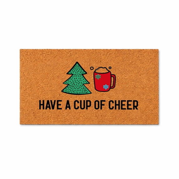 Have A Cup Of Cheer Doormat, Welcome Door Mat, Winter Tree Coffee Mug Design, Front Porch Entryway Decor 5214 (36x60 inches) 5214
