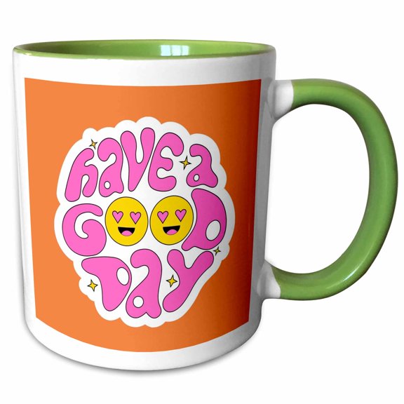 3drose, Have a Good Day Emoji Heart Eyes Room Decor, 11oz Two-tone Green Mug