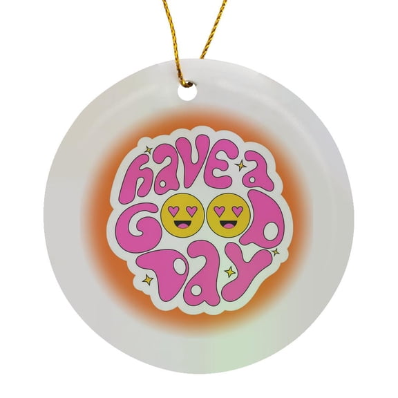 3drose, Have a Good Day Emoji Heart Eyes Room Decor, Circle Porcelain Ornament