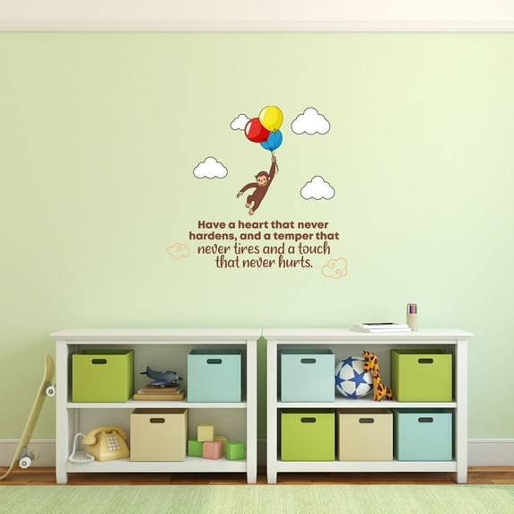 Have A Heart Cute Monkey Life Quote Cartoon Quotes Decors Wall Sticker Art Design Decal for Girls Boys Kids Room Bedroom Nursery Kindergarten Home Decor Stickers Wall Art Vinyl Decoration (30x30 inch)