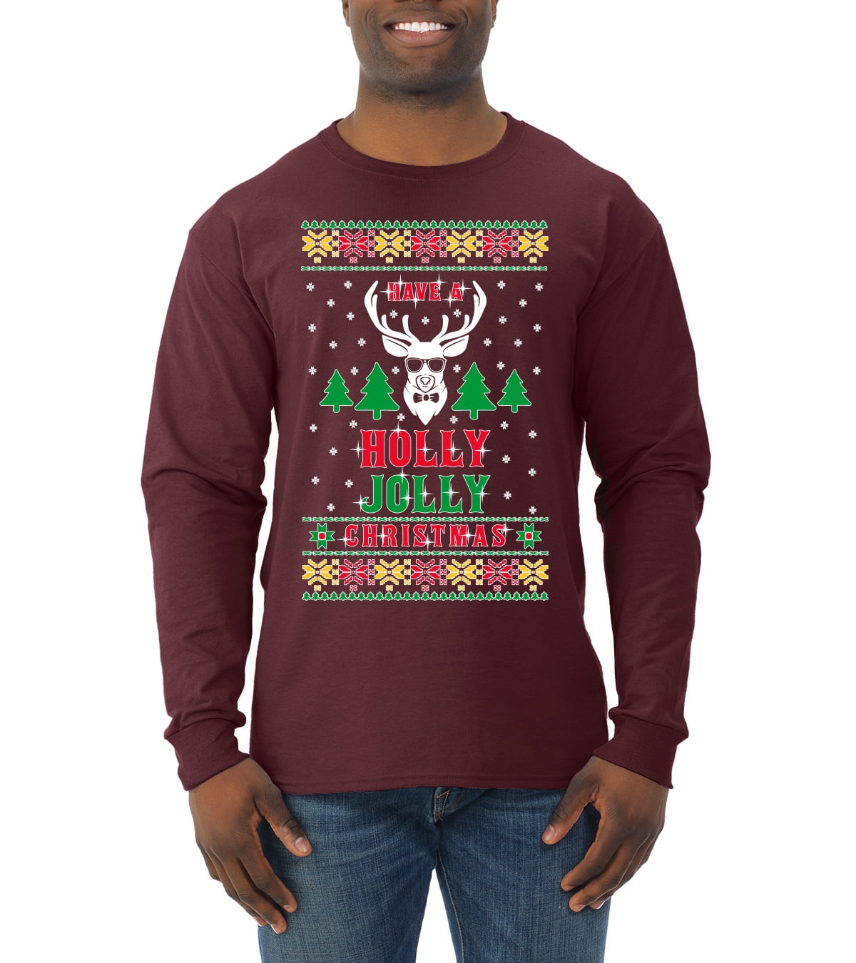 Have A Holly Christmas Ugly Christmas Sweater Male Long Sleeve Shirt Maroon 2XL