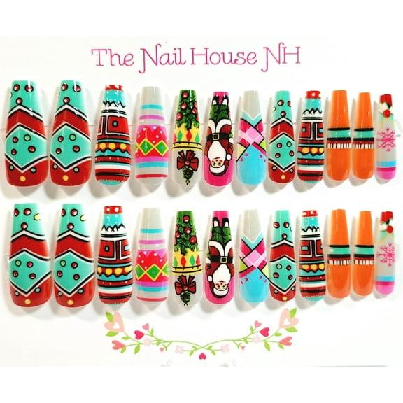 Have A Holly Jolly All Season Long Coffin Press On Nails - 24 Pieces - Artificial Nail Kit - Christmas Nails