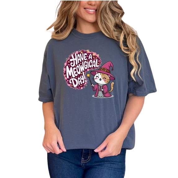 Have A Magical Cat Day T-Shirt, Cute Cat Witch Tee, Funny Cat Lover Shirt, Adorable Feline Design, Unique Gift Idea, Casual Wear, Denim Comfort Colors T-Shirt, Small