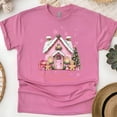thumbnail image 1 of Have A Sweet Holiday Season T-Shirt | Pink Gingerbread House Graphic Tee for Women Kids, Heliconia, Size XL, 1 of 6