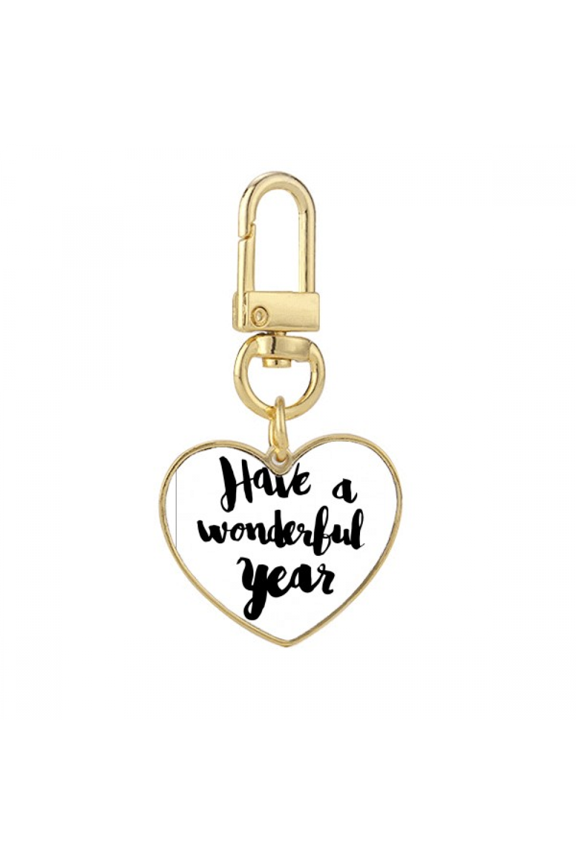 Have A Wonderful Year Quote Gold Heart Keychain Metal Keyring Holder