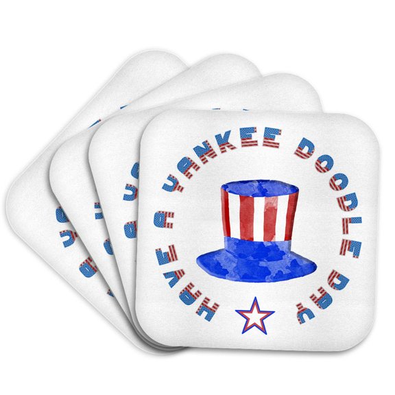 3drose, Have a Yankee Doodle Day Independence Day Elegant Patriotic Gift, Set of 4 Coasters - Soft