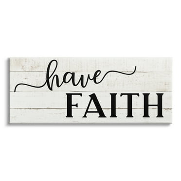 Have Faith Phrase Farmhouse Plank Pattern Minimal Text 48 in x 20 in Drawing Canvas Art Print, by Stupell Home Décor