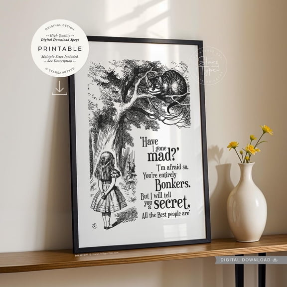 Have I Gone Mad Wonderland Quote Poster, Unframed Size 16x24