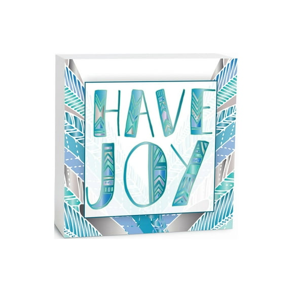 Have Joy Bluegreen Stripes 5 x 5 Wood Tabletop Sign Plaque