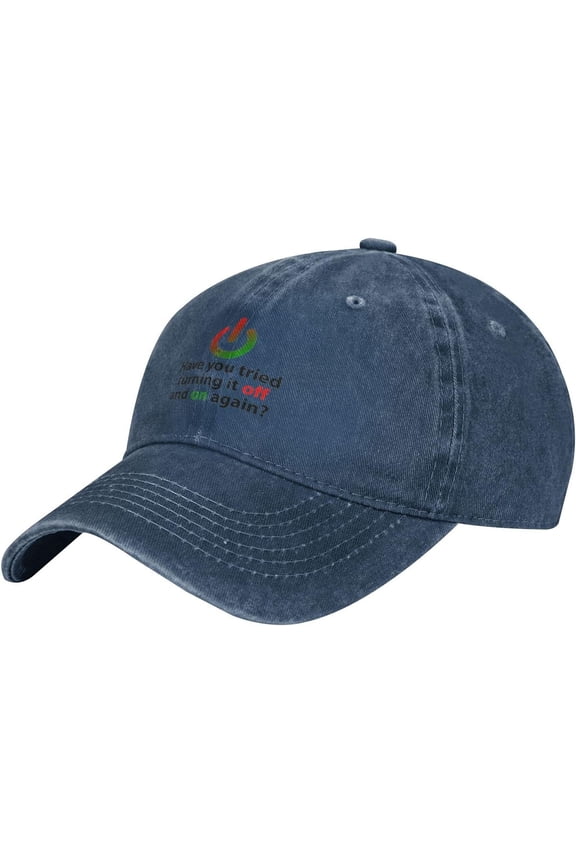 Have You Tried Turning It Off and On Again Slogan Cowboy Hats Unisex Adjustable Baseball Caps Navy