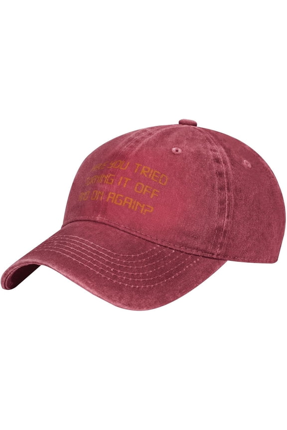 Have You Tried Turning It Off and On Again Slogan Cowboy Hats Unisex Adjustable Baseball Caps Red