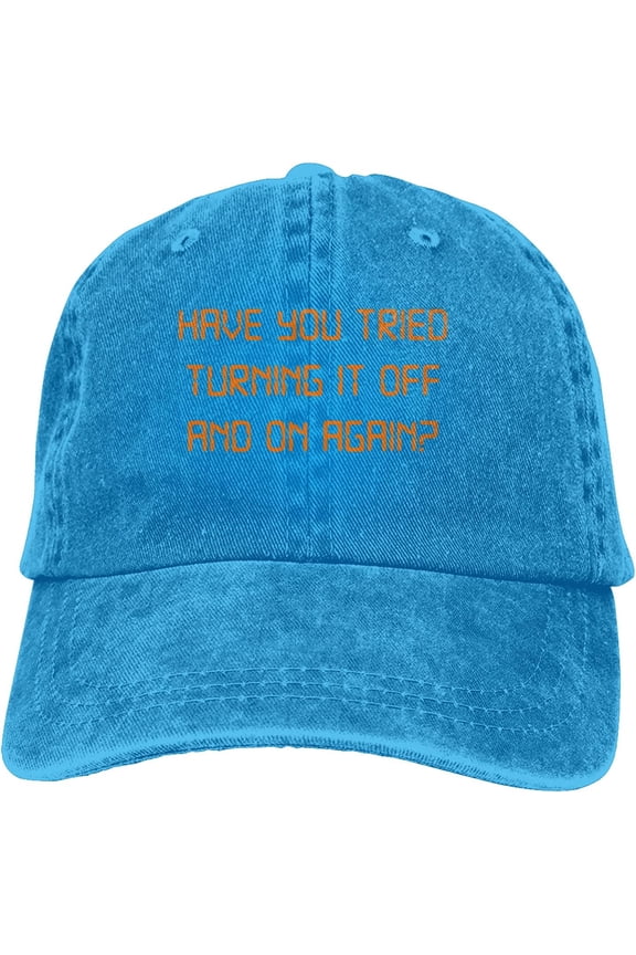 Have You Tried Turning It Off and On Again Slogan Cowboy Hats Unisex Adjustable Vintage Baseball Caps Blue