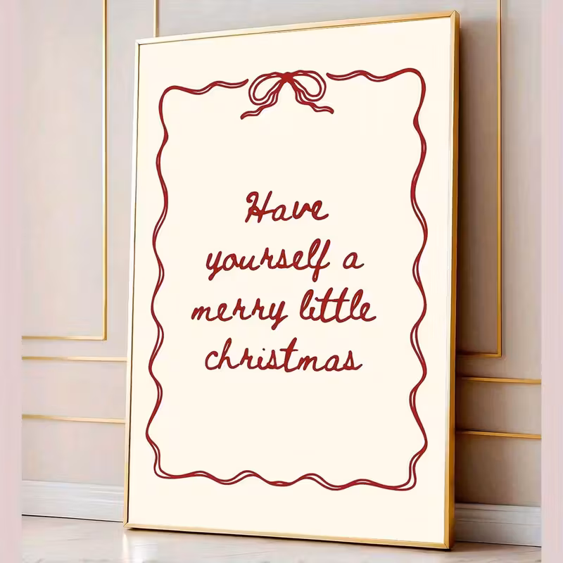 Have Yourself A Merry Little Christmas Script With Decorative Border, Modern Holiday Wall Art Poster, Unframed