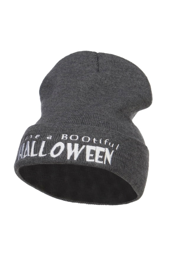 Have a Bootiful Halloween Embroidered Beanie - Dk Grey OSFM