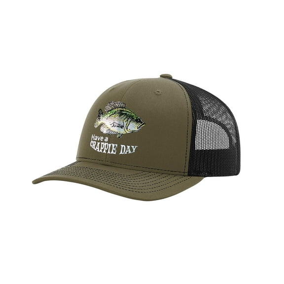Have a Crappie Day Funny Fishing Mesh Back Trucker Hat-Military