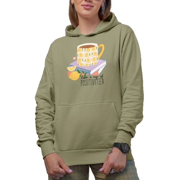 Have a Cup of Positivitea Quote & Cute Hand Drawn Teacup with Lemons Art Merch Gift, Sand Hooded Sweatshirt or Hoodie, Medium