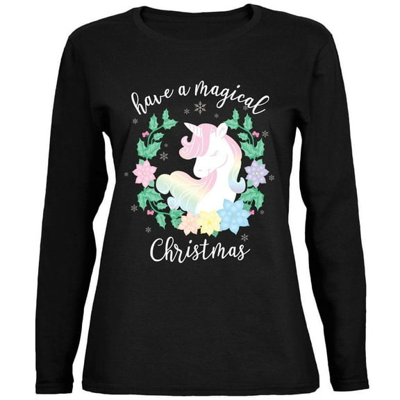 Have a Magical Christmas Unicorn Ladies' Relaxed Jersey Long-Sleeve Tee Black SM