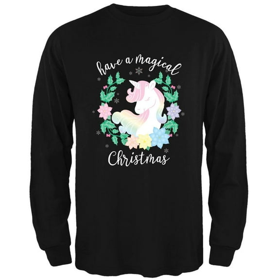 Have a Magical Christmas Unicorn Mens Long Sleeve T Shirt Black 3X-LG