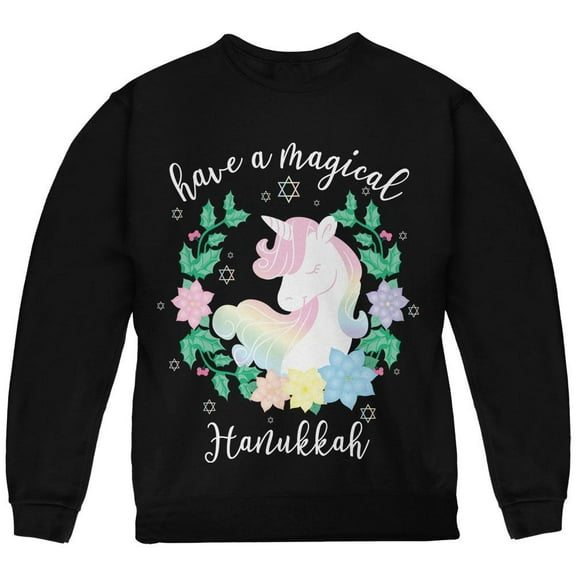 Have a Magical Hanukkah Unicorn Youth Sweatshirt Black YXL