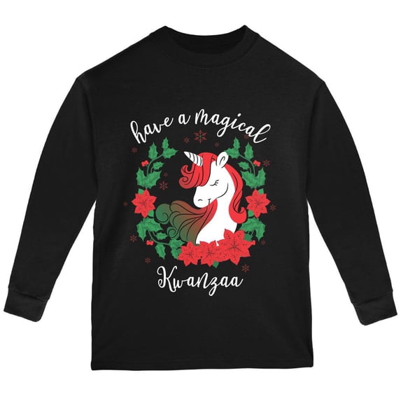 Have a Magical Kwanzaa Unicorn Youth Long Sleeve T Shirt Black YXL