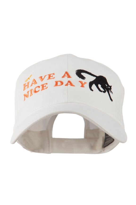Have a Nice Day Halloween Cat Embroidered Cap - White OSFM