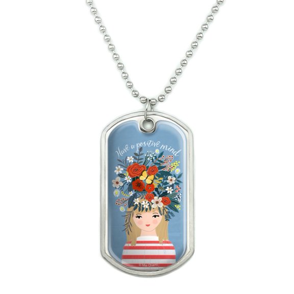 Have a Positive Mind Happy Thoughts Inspirational Military Dog Tag Pendant Necklace with Chain