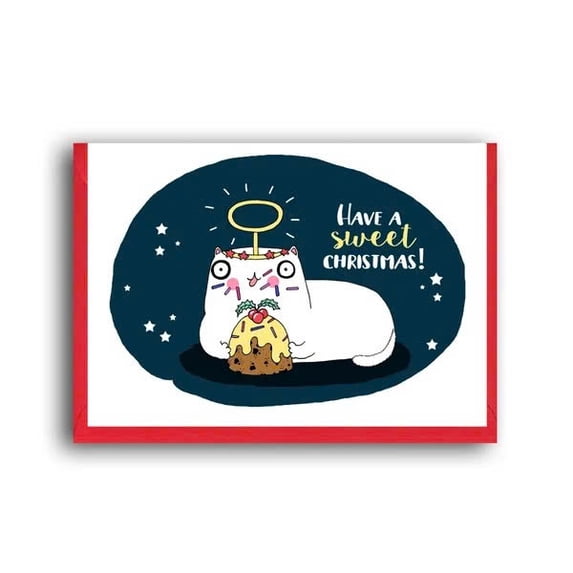 Have a Sweet Christmas Card - Cute Cat with Dessert Design – Perfect Greeting for Holiday Wishes – Envelope Included, Blank Inside