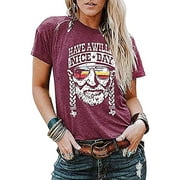 AIMITAG Have a Willie Nice Day T Shirt for Women Country Music Graphic Tees Summer Casual Vacation Shirts Short Sleeve Tops