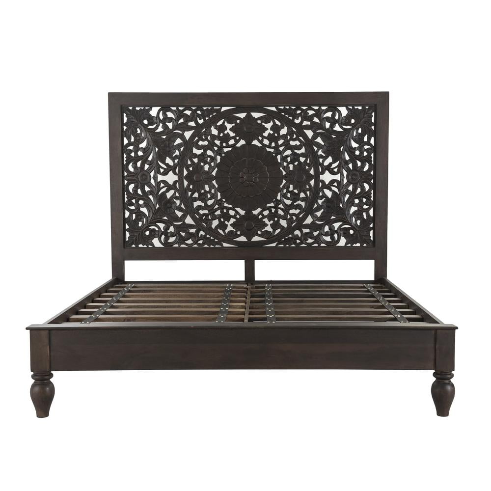 World Interiors Haveli 80" Mango Wood King Bed in Vintage Brown