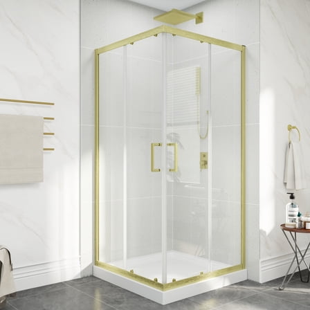 Haven 36" x 72" Corner Shower Enclosure,6mm Clear Glass,Double Sliding Shower Doors,Brushed Gold,Not Base,Adjustable