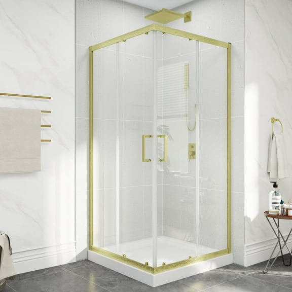 Haven 36" x 72" Corner Shower Enclosure,6mm Clear Glass,Double Sliding Shower Doors,Brushed Gold,Not Base,Adjustable