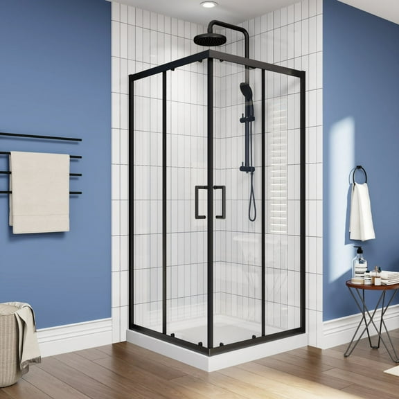 Haven 36" x 71" Matte Black Corner Shower Enclosure,6mm Clear Glass,Double Sliding Shower Doors,Not Base,Adjustable
