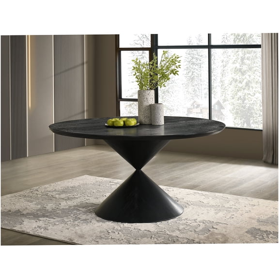 Haven 59 Inch Round Pedestal Dining Table with Hourglass Base in Ebony Black