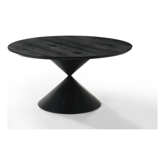 Haven 59" Round Ebony Black Pedestal Wooden Dining Table with Hourglass Base