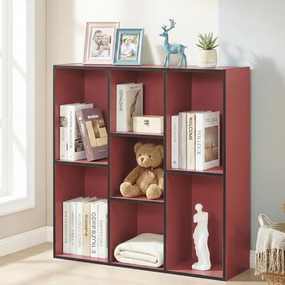Haven 7-Shelf Tall Bookshelf, Floor Standing Modern Bookcase Storage Organizer with Vertical Open Shelves for Home Office, Living Room & Bedroom Display, Red